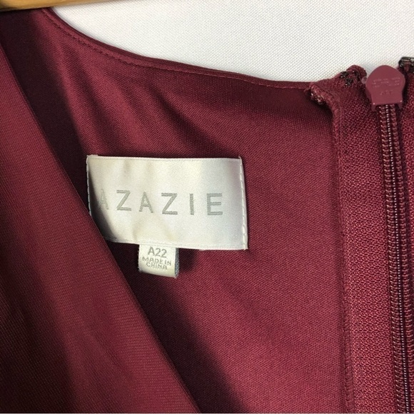 Azazie Red Surplice Neckline Embellished Belt Long Sleeve Maxi Formal Gown 22 - Picture 4 of 4